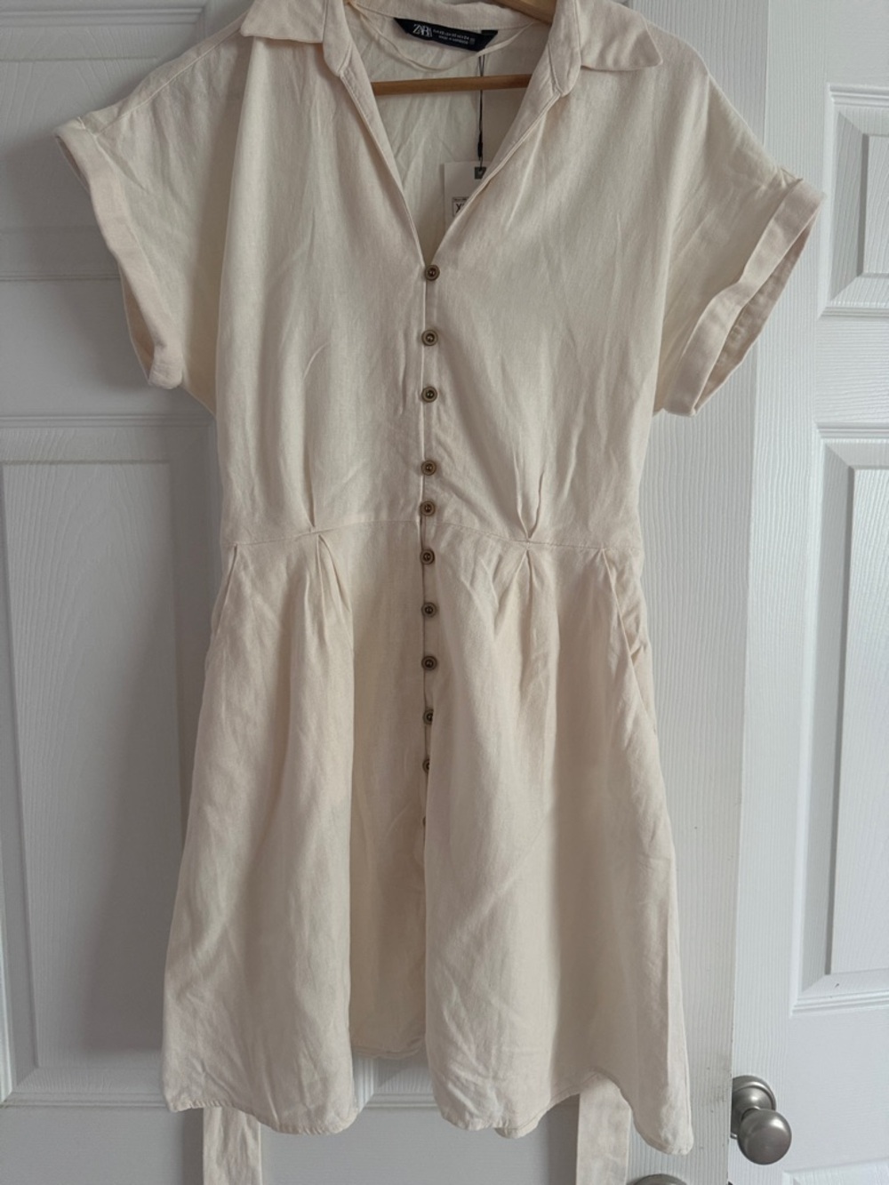 Zara Cream Button-Front Mini Dress